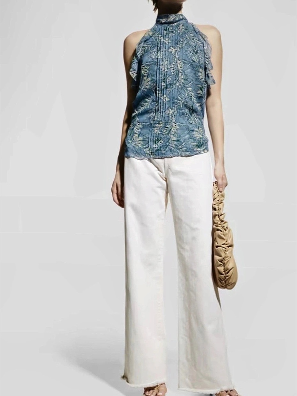Veronica Beard Taylor Wide Leg CropJeans in White Waist 27